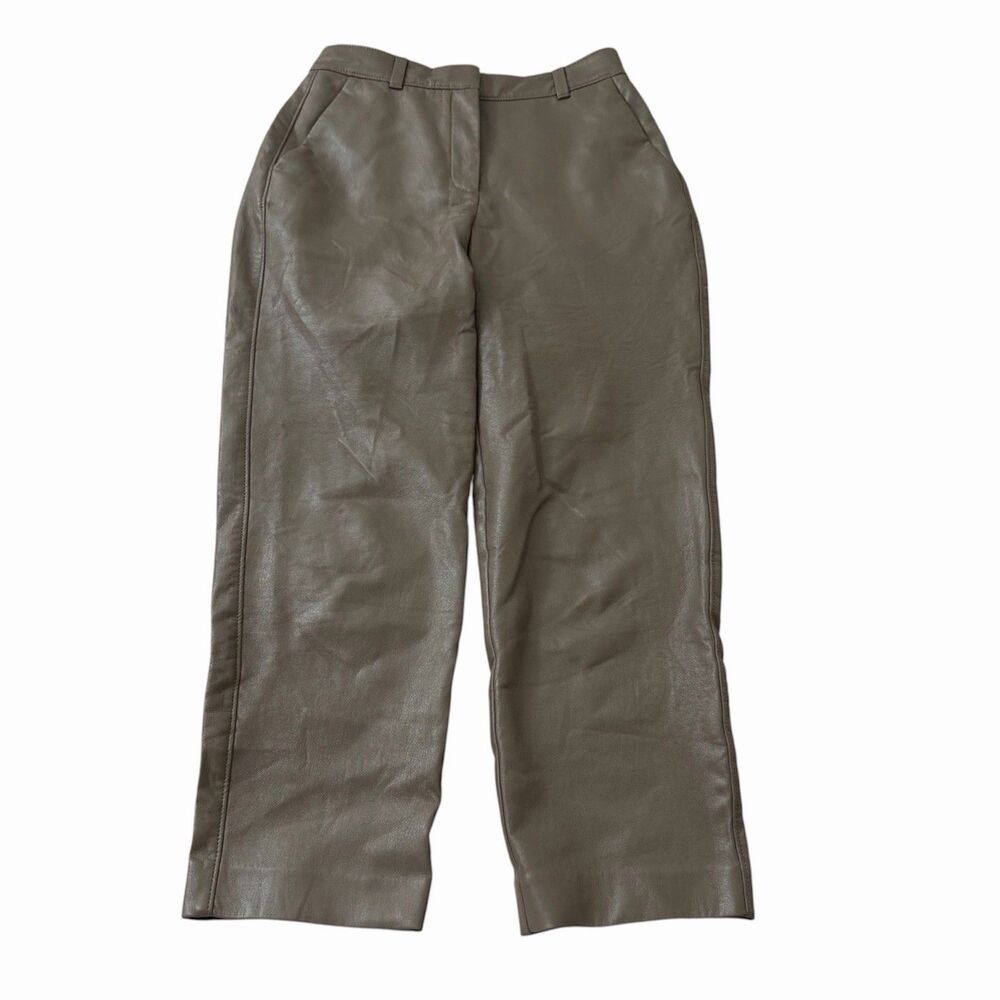 Aritzia Babaton Pants‎ 2 Beige Command Vegan Leather Straight Leg High-Rise Crop